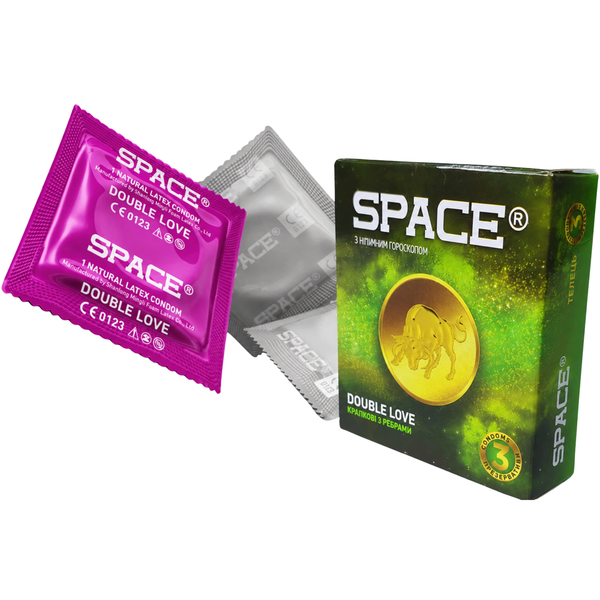 Презервативи Space Double Love 36 шт ребристі з крапками (12 упаковок по 3 шт) 6904598199075 фото