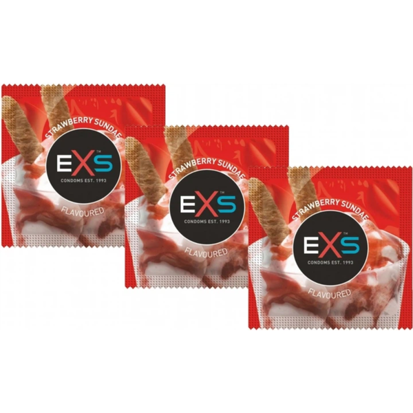 Презервативы EXS Strawberry Sundae со вкусом и запахом клубничного мороженого 3 шт 6400230185 фото