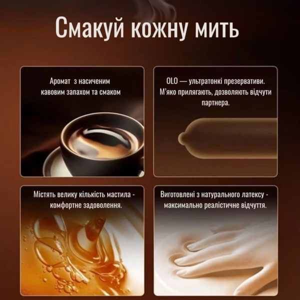 Презервативи OLO Coffee Ультратонкі з ароматом і смаком кави 10 шт 6501053680 фото
