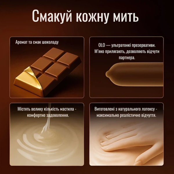Презервативи OLO Chocolate Ультратонкі з ароматом і смаком шоколаду 10 шт 6501053681 фото
