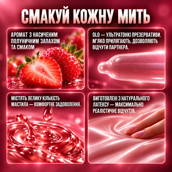 Презервативы OLO Ultrathin Oral Sex ультратонкие со вкусом клубники 10 шт 6400230149 фото