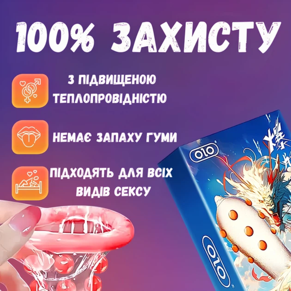 Презерватив OLO blue dragon с пупырышками 1 шт + Шарик + Лубрикант 6501053633 фото