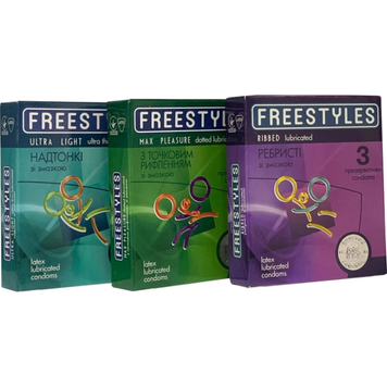 Набір презервативів Freestyles Ultra Light + Ribbed + Max Pleasure 3 упаковки по 3 шт 6501053587 фото